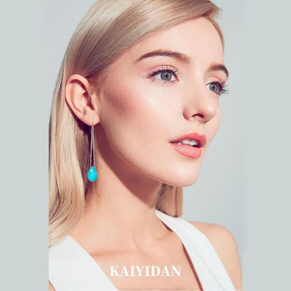 Long Teardrop Chain Turquoise Vintage Long Summer Earring for Women Jewelry - Picture 2 of 7